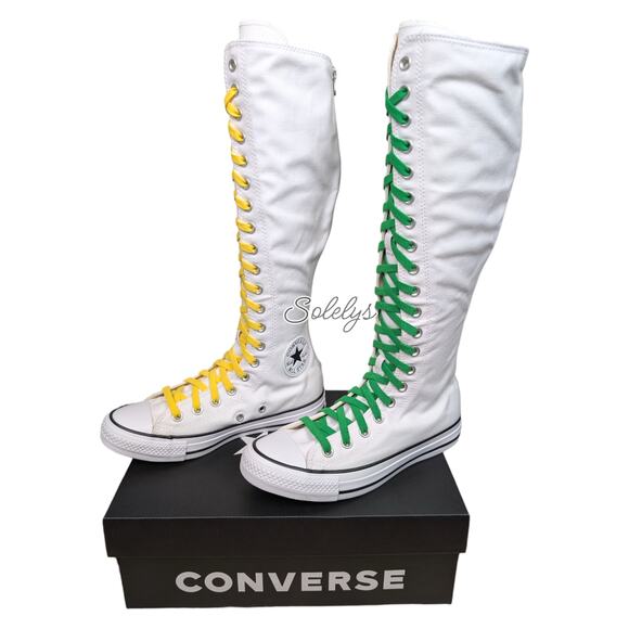 Converse XXHI Knee High Sneaker Boot White Green Yellow Elastic Laces Womens 7 - Picture 4 of 11